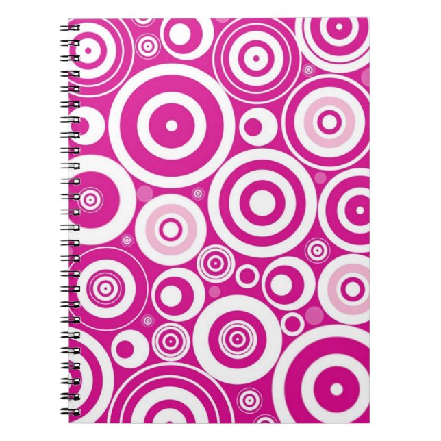 Cuaderno Mod Círculos Retro Concéntricos Rosa y Blanco (Frente)