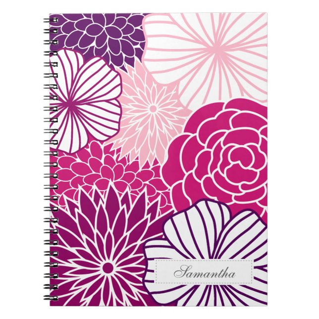 Cuaderno MOD rosada y púrpura floral (Frente)