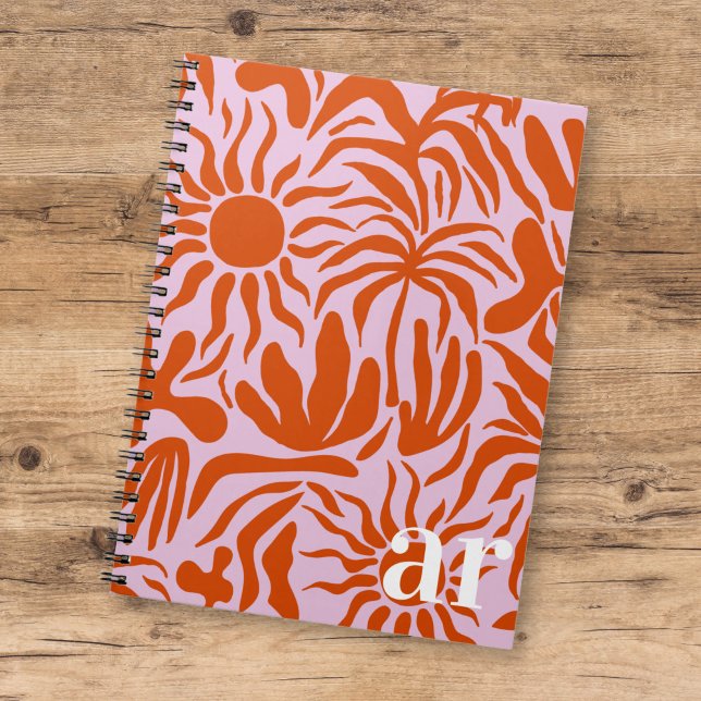 Cuaderno Mod Tropical Boho Rosa + Patrón Naranja Monograma (Subido por el creador)