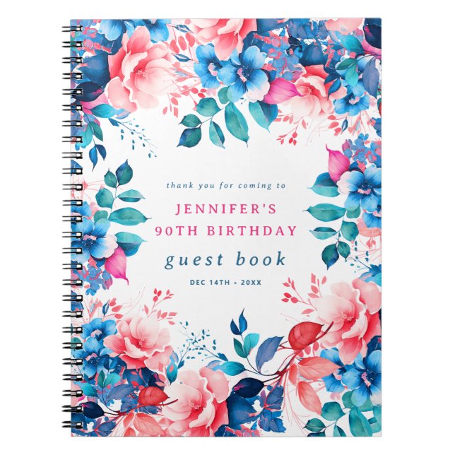 Cuaderno Moda acuarela Floral 90 cumpleaños libro de invita (Frente)