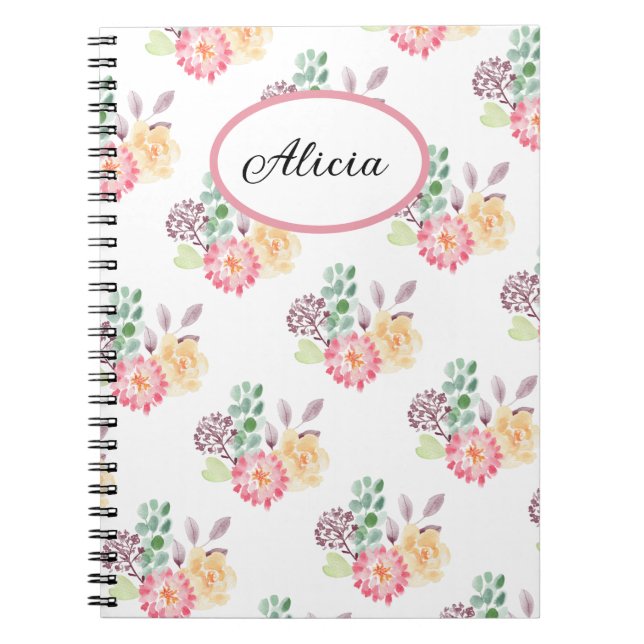 Cuaderno Moda acuarela Patrón floral monogramado (Frente)