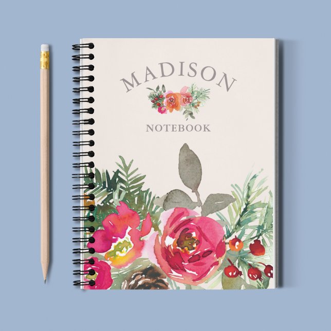 Cuaderno Moda acuarela Winter Floral Nombre personalizado (Subido por el creador)