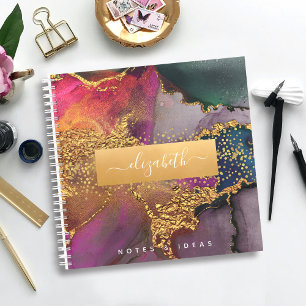 Cuaderno Moda agate acuarela oro púrpura y cuadrado azul