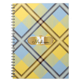 Cuaderno Moda Amarillo Azul Tartán Oro Monograma Nombre de 
