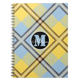 Cuaderno Moda Amarillo Placa Azul Tartán Monograma Nombre d