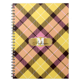 Cuaderno Moda Amarillo rosa Tartán dorado Monograma Nombre 