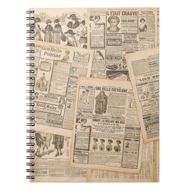 Cuaderno Moda antigua: Páginas publicitarias de periódicos (Frente)