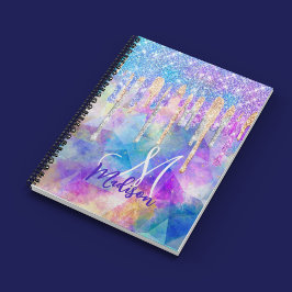 Cuaderno Moda azul aqua unicornio purpurina de goteo monogr