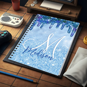 Cuaderno Moda azul oscuro purpurina goteo monogramo