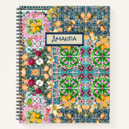 Cuaderno Moda azul rosa cítrico siciliano baldosas florales