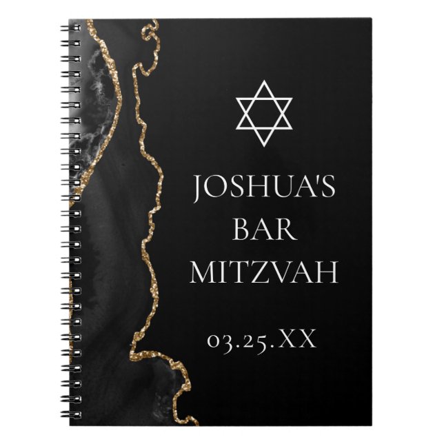 Cuaderno Moda Black Gold Agate Bar Mitzvah Personalizado (Frente)