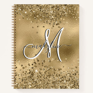 Cuaderno Moda Black Gold Purpurinas Monograma Nombre