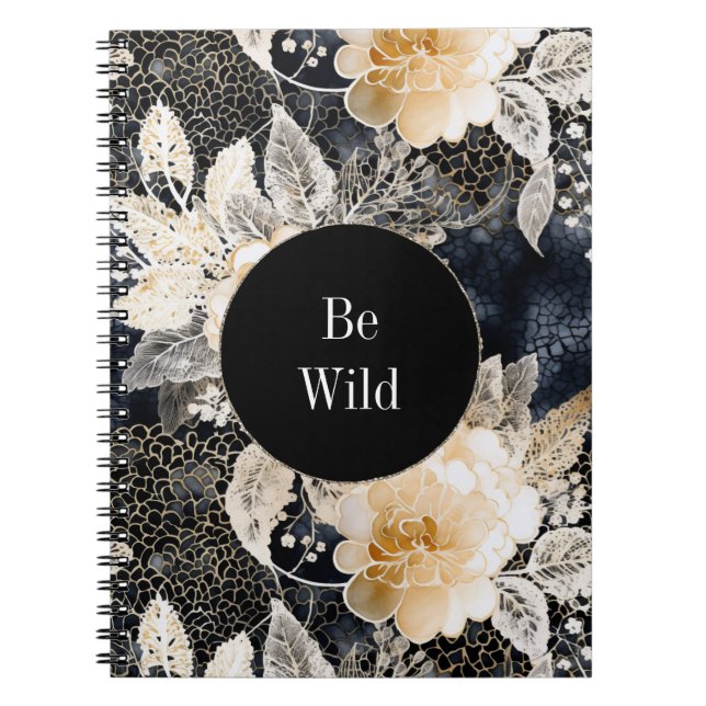 Cuaderno Moda Black Peach White Floral Leopardo Animal (Frente)