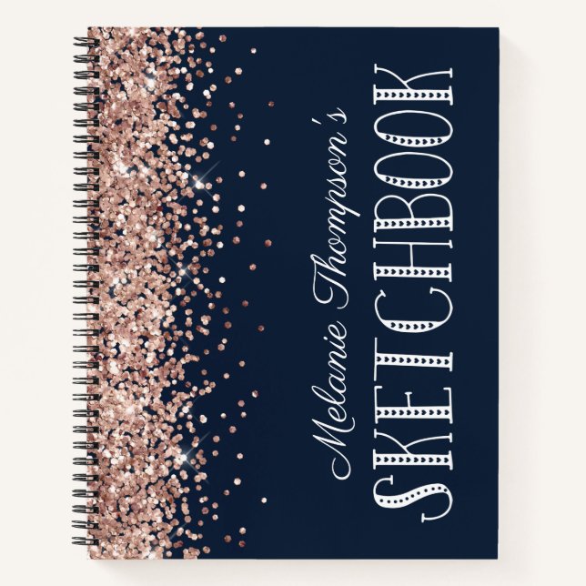 Cuaderno Moda Blue Pink Purpurina Custom Name Sketchbook (Anverso)