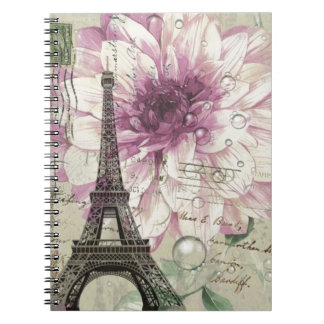 Cuaderno Moda Boho florida Vintage Paris Eiffel Tower