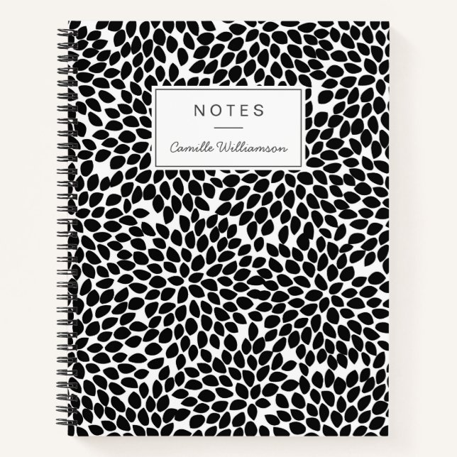Cuaderno Moda Boho Patrón floral abstrato negro y blanco (Anverso)