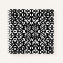 Cuaderno Moda Boho Patrón floral blanco y negro