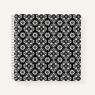 Cuaderno Moda Boho Patrón floral blanco y negro