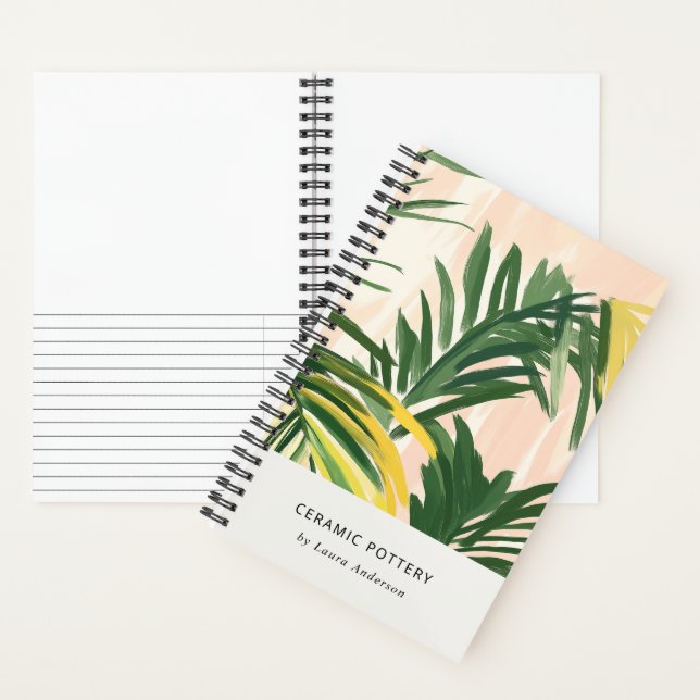 Cuaderno Moda Boho Rubor Green Tropical Palm Leaves Beach (Interior)