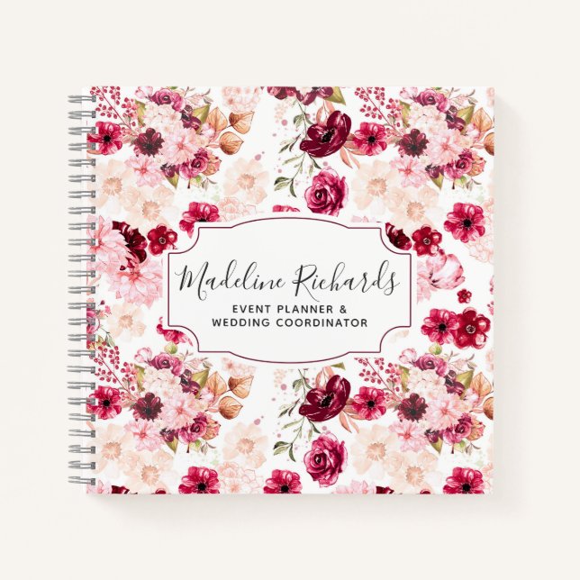 Cuaderno Moda Borgoña y Floral acuática rosa Rubor (Anverso)