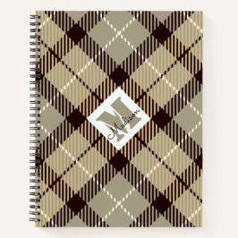 Cuaderno Moda Burlywood Gray Plaid Tartán Nombre personaliz