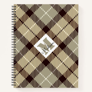 Cuaderno Moda Burlywood Gray Plaid Tartán Nombre personaliz