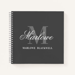Cuaderno Moda Caligrafía de monograma blanco gris oscuro