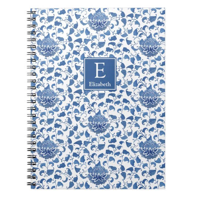 Cuaderno Moda Chinoiserie en Monogramo Azul Y Blanco Inteli (Frente)