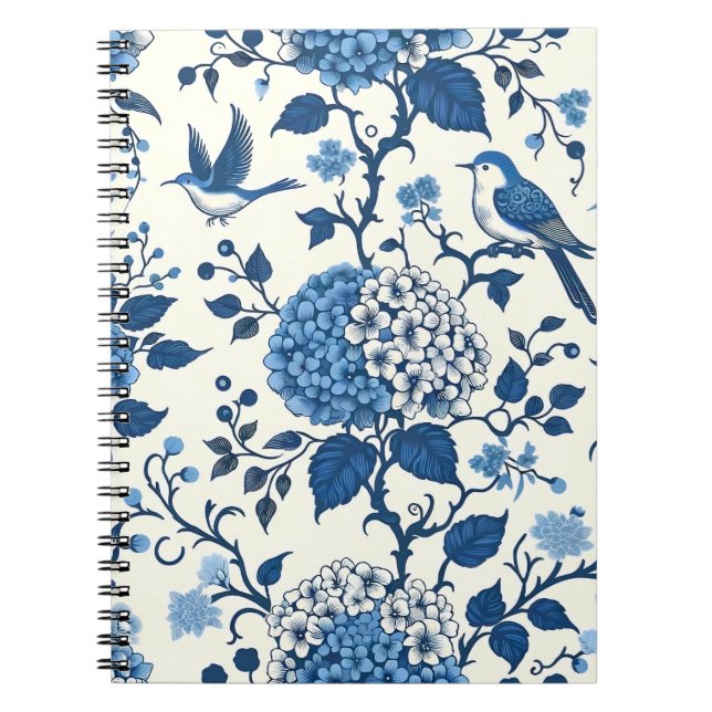 Cuaderno Moda Chinoiserie, Hydrangeas y Bluebirds (Frente)