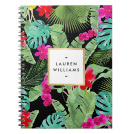 Cuaderno Moda Color de agua de impresión tropical negro