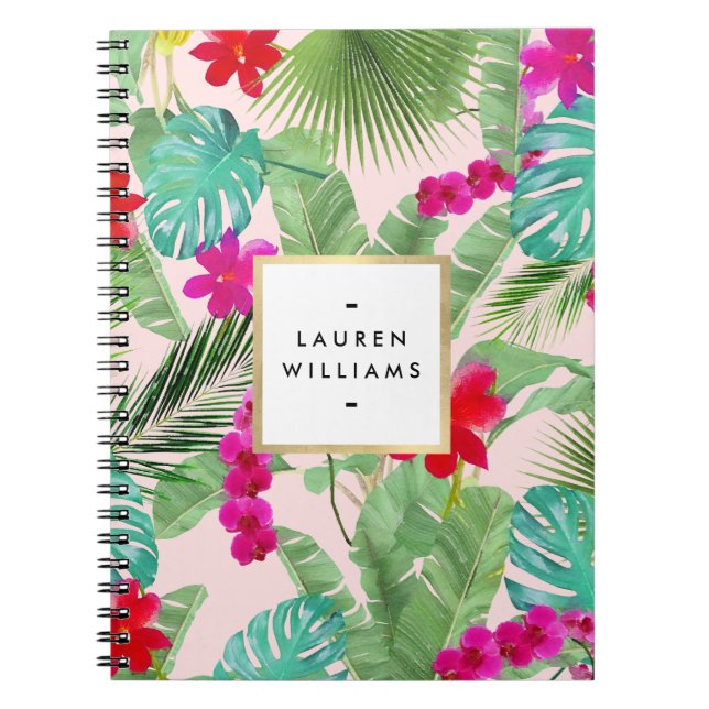 Cuaderno Moda Color de agua de impresión tropical rosa (Frente)