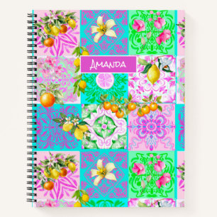Cuaderno Moda color rosa cítrico siciliano tejas florales