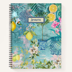 Cuaderno Moda color turquesa azul cítrico siciliano floral