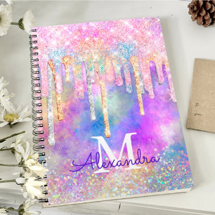 Cuaderno Moda colorido unicornio purpurina de goteo monogra