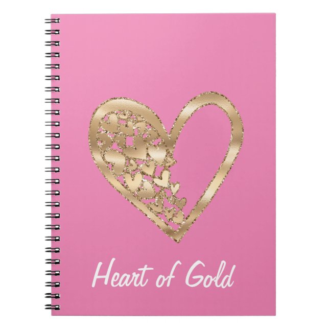 Cuaderno Moda Corazón rosa de Oro (Frente)