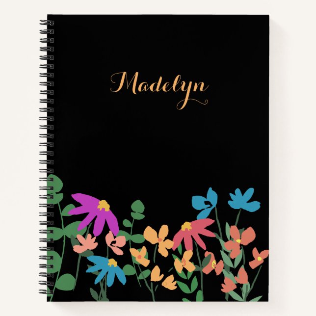 Cuaderno Moda Dark Colorful floral patrón personalizado (Anverso)