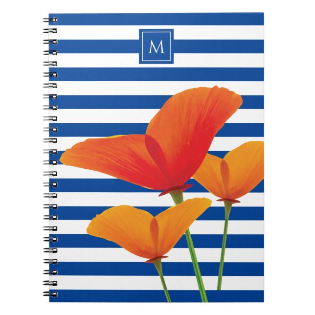 Cuaderno Moda de amapola Bandas Azules Monograma (Frente)