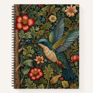 Cuaderno Moda de boho botánico de arte de colibrí vintage