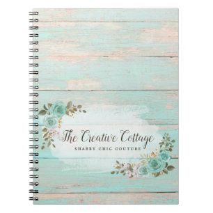 Cuaderno Moda de cabaña Shabby Madera Rusa Floral Turquesa