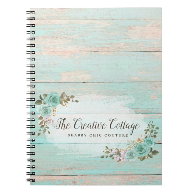 Cuaderno Moda de cabaña Shabby Madera Rusa Floral Turquesa (Frente)