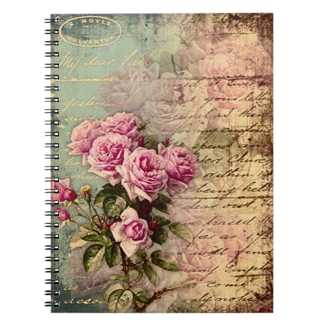Cuaderno Moda de campo francesa, chic y shabby, rosas rosad (Frente)