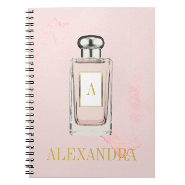 Cuaderno Moda de frasco de Perfume Rosa Monograma Personal (Frente)