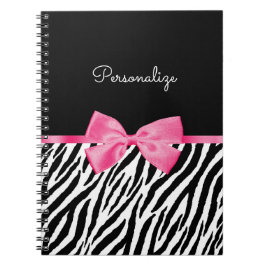 Cuaderno Moda de impresión Zebra de moda Bow y nombre rosad