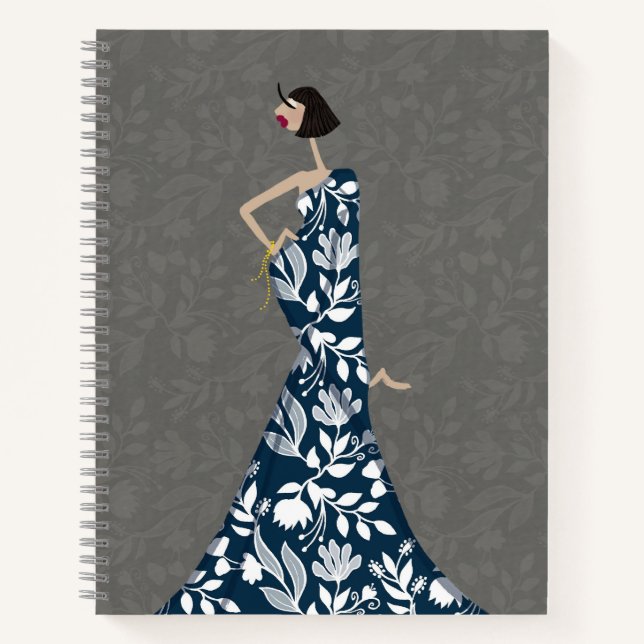 Cuaderno Moda de la mujer de las Flores azules y blancas (Anverso)