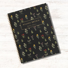 Cuaderno Moda de nombre de oro del patrón de flor silvestre