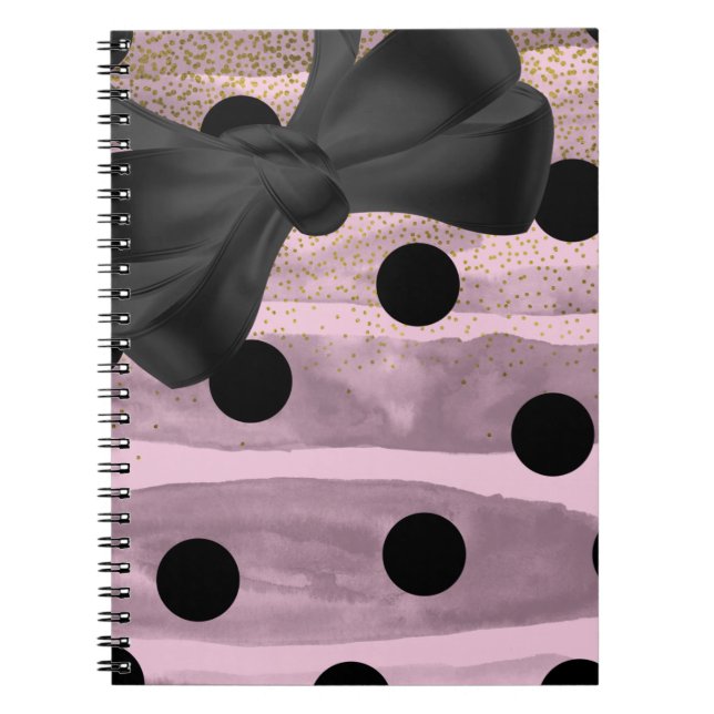 Cuaderno Moda de puntos de polka de oro rosado y negro dobl (Frente)