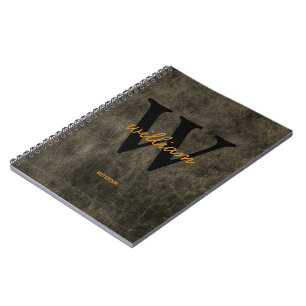 Cuaderno Moda del nombre del guión dorado negro de cuero mo