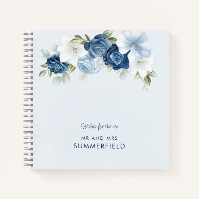 Cuaderno Moda Dusty Blue Floral Boda Guestbook (Anverso)