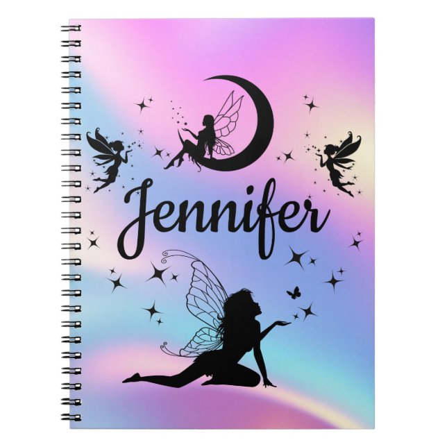 Cuaderno moda elegante hadas holográficas personalizadas (Frente)