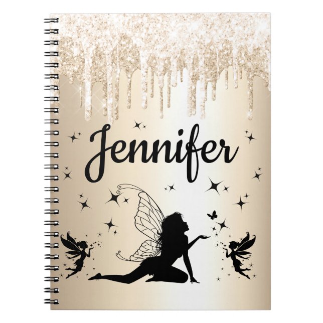 Cuaderno moda elegante hadas purpurinas de oro personalizad (Frente)